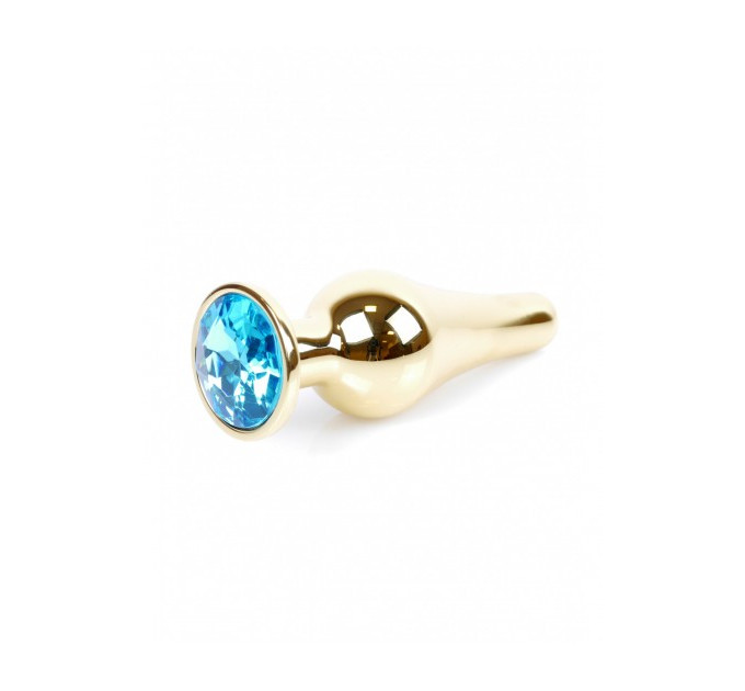 Анальна пробка із нержавіючої сталі з блакитним каменем Plug-Jewellery Gold BUTT PLUG- Light Blue