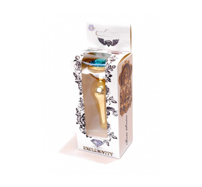 Анальна пробка із нержавіючої сталі з блакитним каменем Plug-Jewellery Gold BUTT PLUG- Light Blue