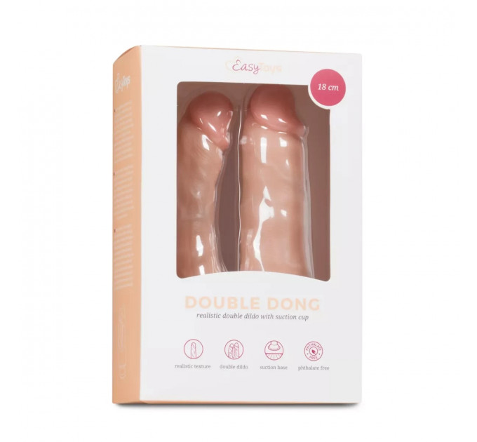 Двойной фаллоимитатор на присоске Easytoys, бежевый, 18 х 3.8 см