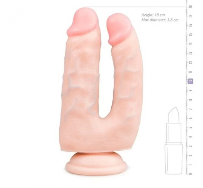 Двойной фаллоимитатор на присоске Easytoys, бежевый, 18 х 3.8 см