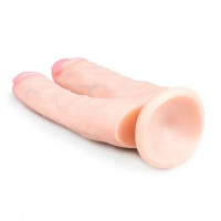 Двойной фаллоимитатор на присоске Easytoys, бежевый, 18 х 3.8 см