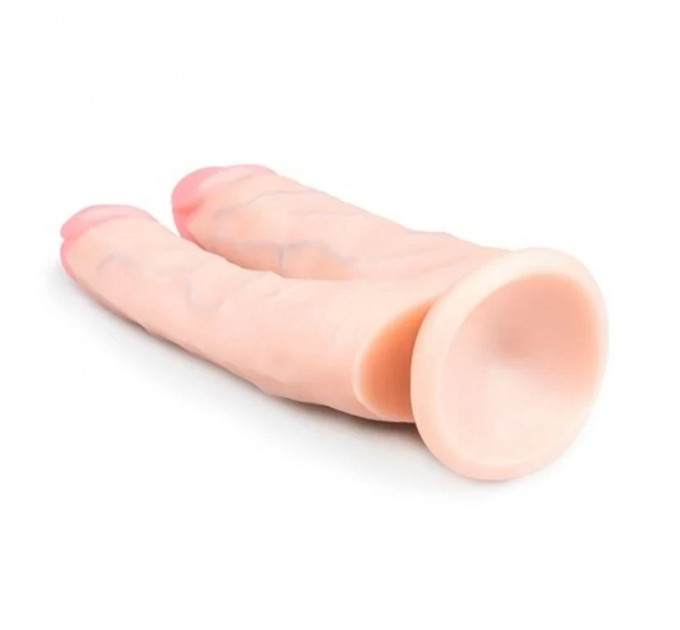 Двойной фаллоимитатор на присоске Easytoys, бежевый, 18 х 3.8 см