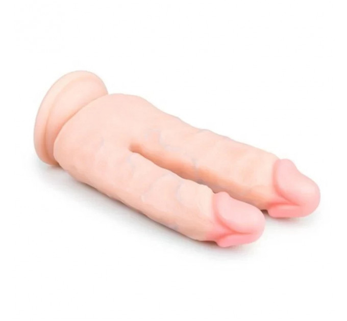 Двойной фаллоимитатор на присоске Easytoys, бежевый, 18 х 3.8 см