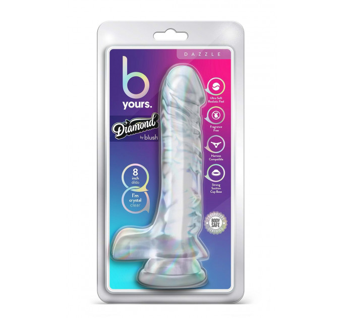 Фаллоимитатор реалистичный на присоске Blush B Yours прозрачный, 22.8 х 4.4 см
