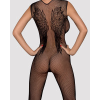 Комбінезон Obsessive з малюнком крил Bodystocking N112, чорний S\M