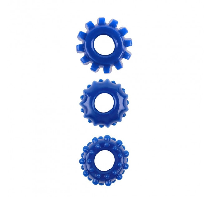 Набір ерекційних кілець Chisa GK Power Cock Rings із рельєфом, сині, 3 шт.