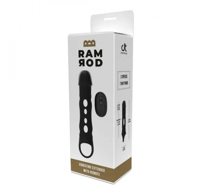 Насадка на пеніс із вібрацією Dream Toys Ramrod та пультом управління, чорна