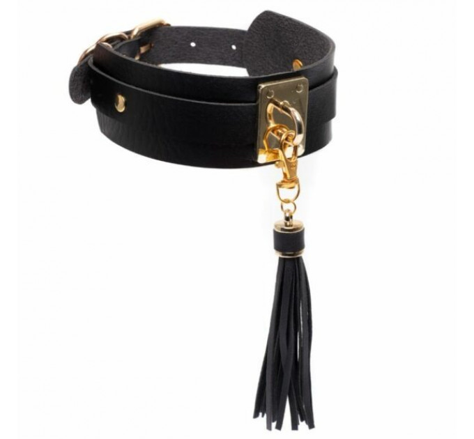 Нашийник широкий з підвіскою-пензликом Kinky Diva Collar Me!, чорно-золотистий
