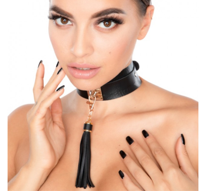 Нашийник широкий з підвіскою-пензликом Kinky Diva Collar Me!, чорно-золотистий