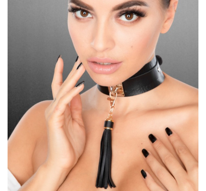 Нашийник широкий з підвіскою-пензликом Kinky Diva Collar Me!, чорно-золотистий