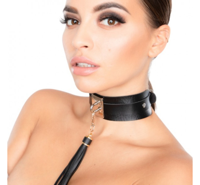 Нашийник широкий з підвіскою-пензликом Kinky Diva Collar Me!, чорно-золотистий