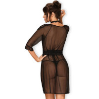 Пеньюар Obsessive Lucita з мереживним чокером та поясом, чорний, S/M