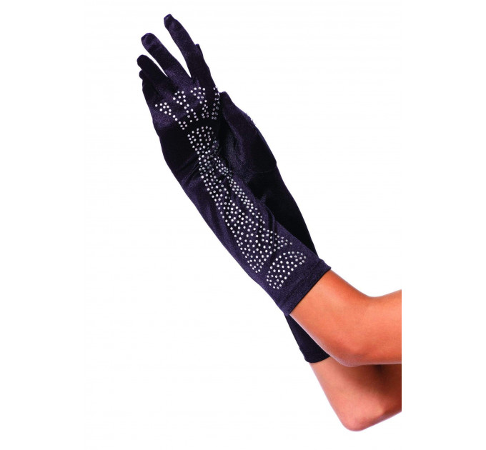 Рукавички зі стразами Skeleton Bone Elbow Length Gloves від Rhinestone Leg Avenue, чорні O\S