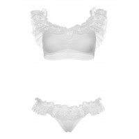 Жіночий мереживний комплект топ та трусики Lace ruffle crop top and panty White O\S
