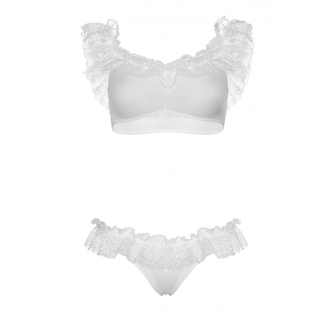Женский кружевной комплект топ и трусики Lace ruffle crop top and panty White O\S