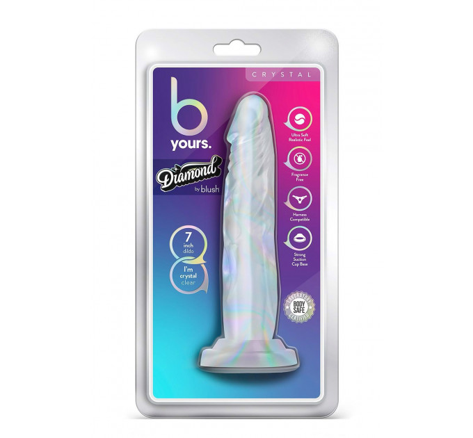 Фаллоимитатор реалистичный на присоске Blush B Yours прозрачный, 19 х 3.8 см