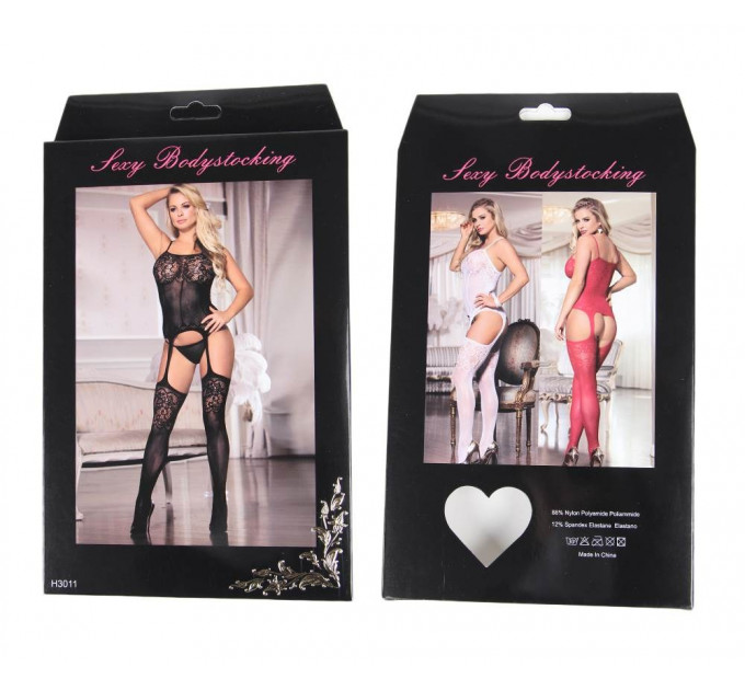 Бодистокинг кружевной с имитацией чулок Star Night Foxy красный, XS-M