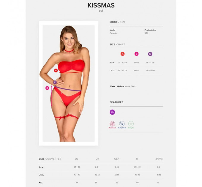 Новогодний костюм Obsessive Kissmas set красный, S/M