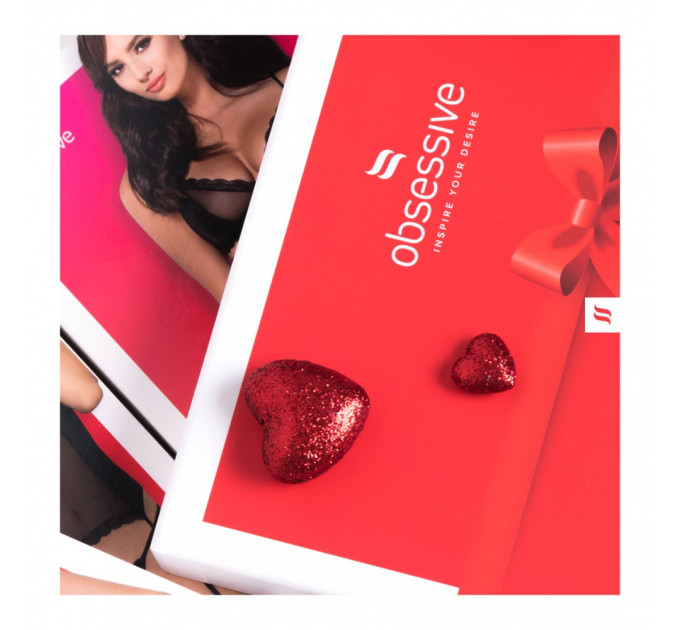 Комплект белья кружевной с декоративными бретелями Obsessive 860, черный, S/M
