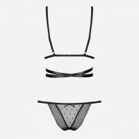 Комплект напівпрозорий Obsessive Bowessa в горошок, чорний, L/XL