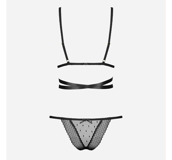 Комплект полупрозрачный Obsessive Bowessa в горошек, черный, L/XL