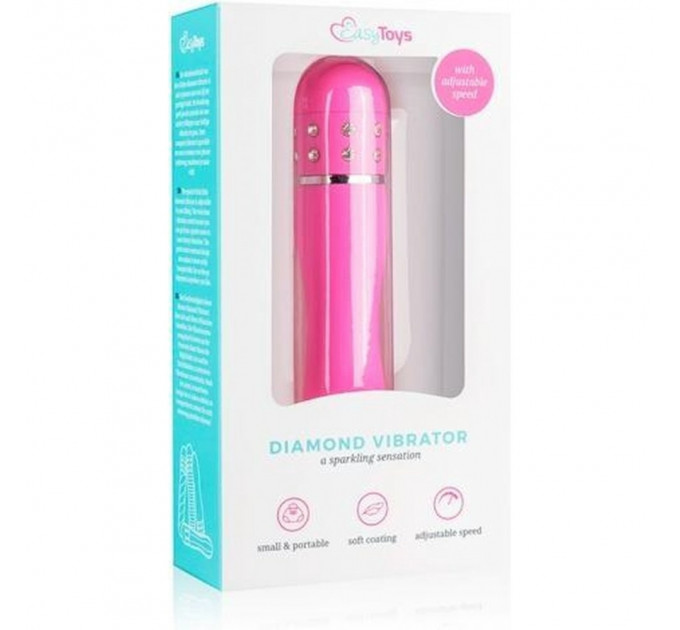 Мини-вибратор со стразами Easytoys, розовый, 11.4 х 2.4 см