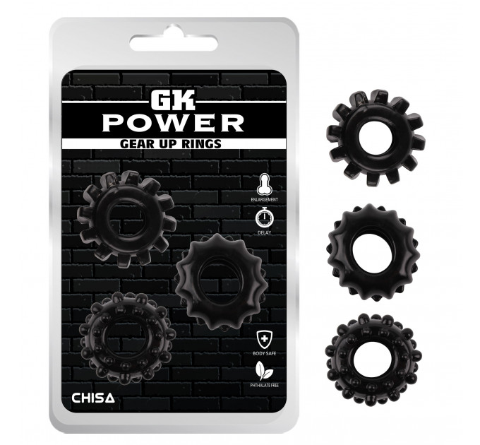 Набір ерекційних обручок Chisa GK Power Cock Rings Set, чорні, 3 шт.