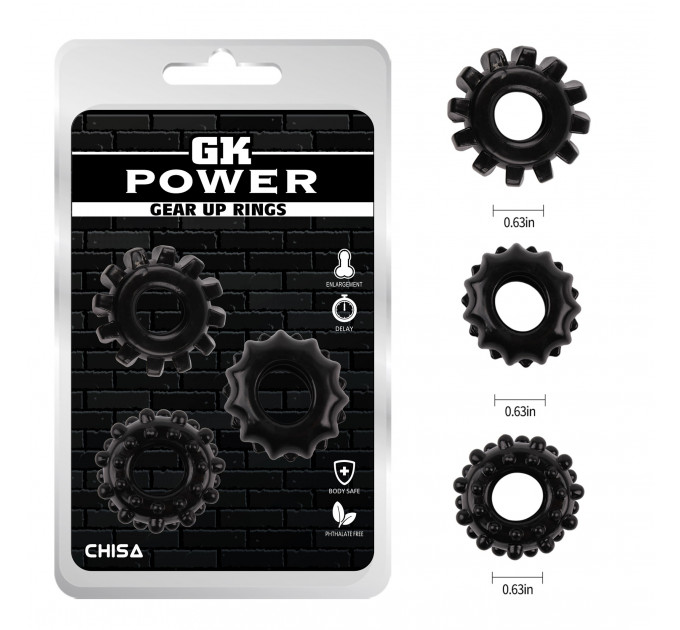 Набір ерекційних обручок Chisa GK Power Cock Rings Set, чорні, 3 шт.