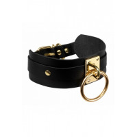 Нашийник широкий чорний Kinky Diva Collar Me із золотистим кільцем