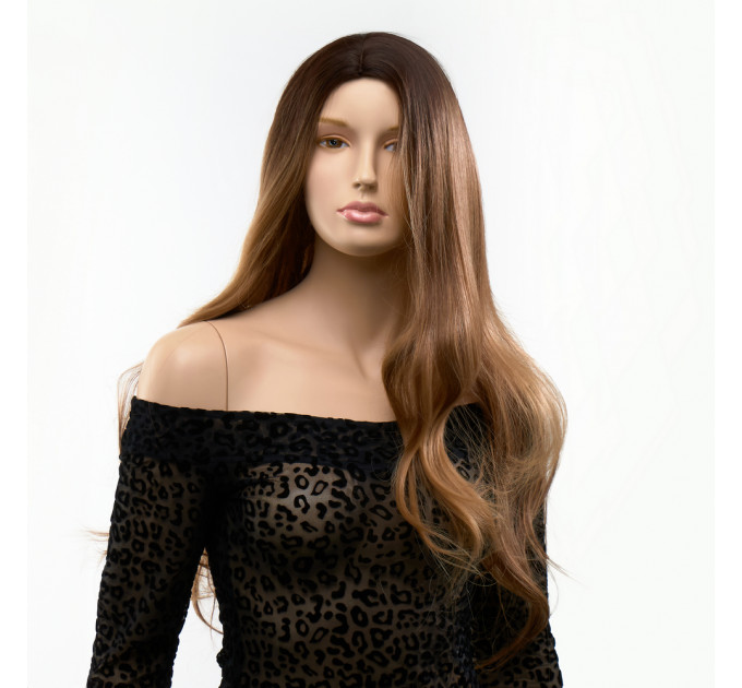 Парик длинный волнистый омбре Fetish Hair переход из темно-русого в светло-русый, 70 см