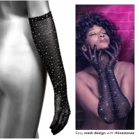 Перчатки в мелкую сетку со стразами CalExotics черные