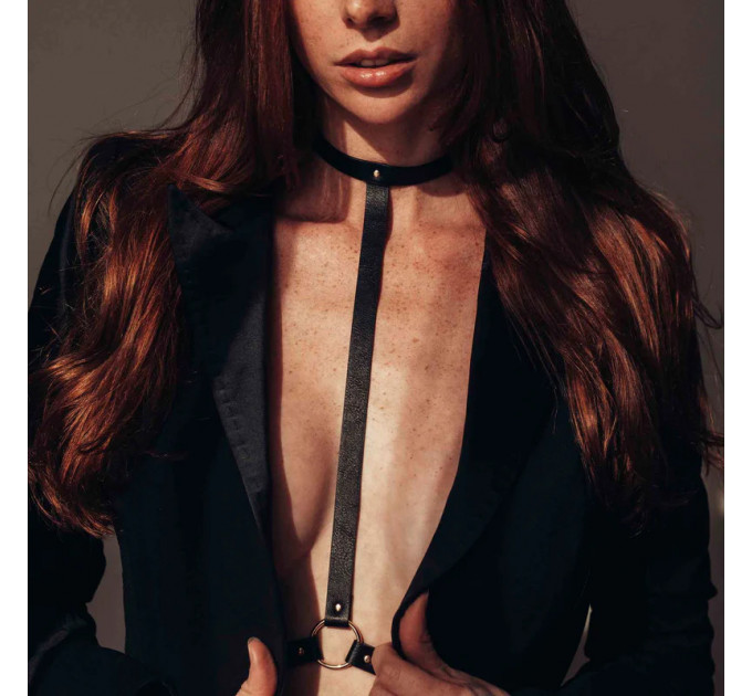 Портупея MAZE Bijoux Indiscrets з нашийником та одним перетином, чорна