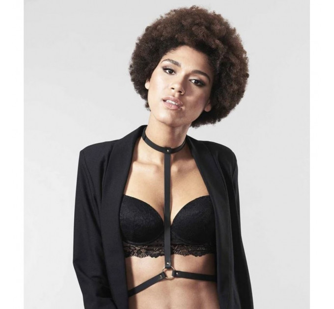 Портупея MAZE Bijoux Indiscrets з нашийником та одним перетином, чорна