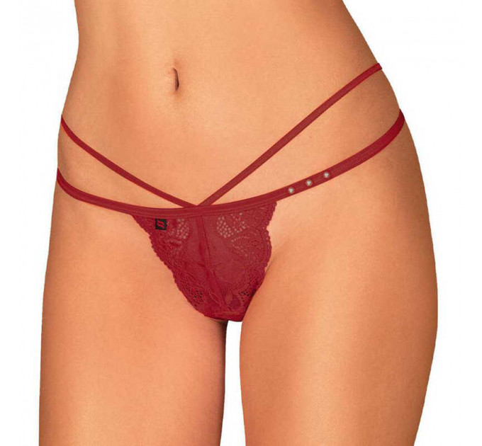 Трусики стринги кружевные Obsessive Ivetta, красный, L/XL