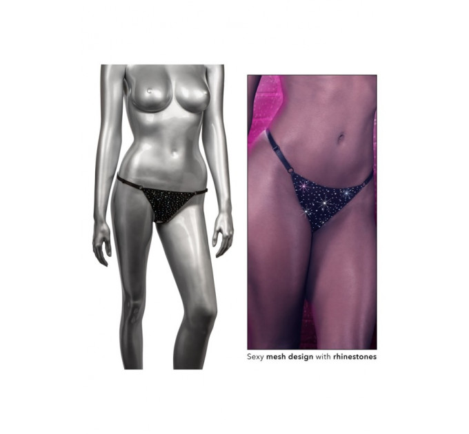 Трусики стринги со стразами и открытым доступом CalExotics Crotchless Thong, черный