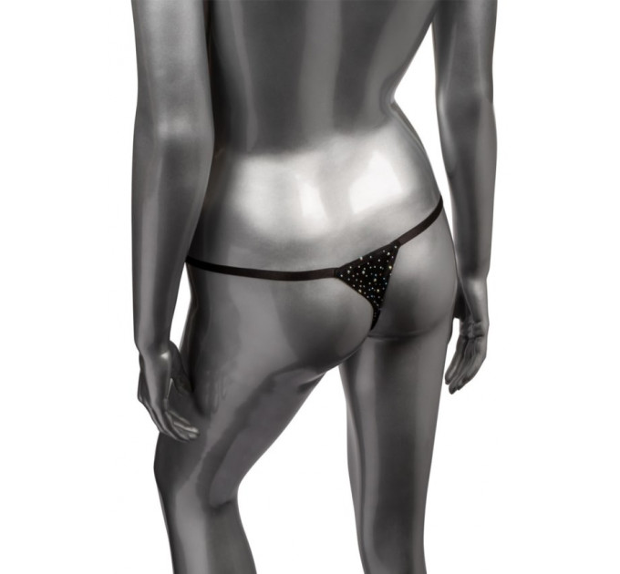 Трусики стринги со стразами и открытым доступом CalExotics Crotchless Thong, черный