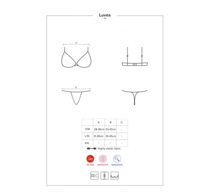 Комплект кружевной Obsessive Luvae черный, S/M