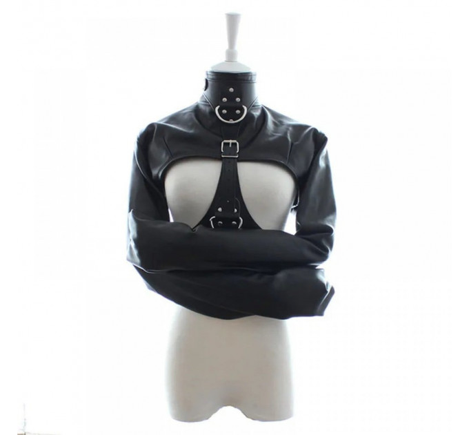 Бондажная смирительная рубашка, экокожа, черная, One Size