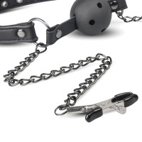Кляп с зажимами на соски Open Ball Gag With Nipple Clamps