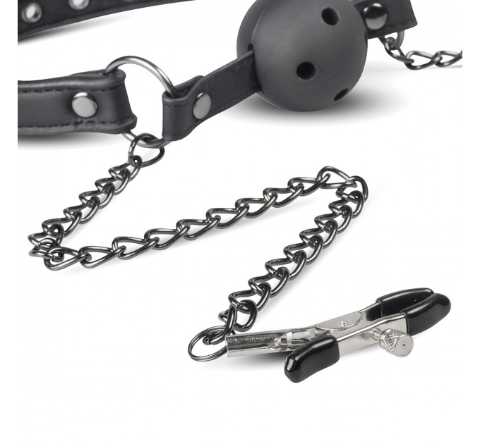 Кляп с зажимами на соски Open Ball Gag With Nipple Clamps