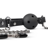 Кляп с зажимами на соски Open Ball Gag With Nipple Clamps