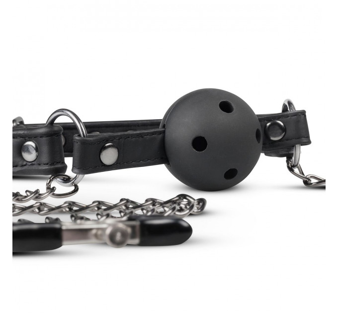 Кляп с зажимами на соски Open Ball Gag With Nipple Clamps