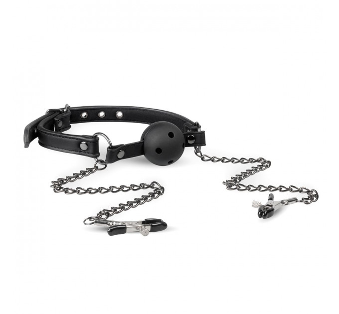 Кляп с зажимами на соски Open Ball Gag With Nipple Clamps