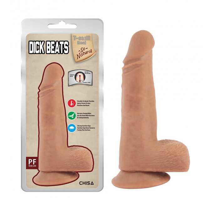 Фалоімітатор реалістичний із мошонкою Chisa T-skin Real Dick Beats тілесний, 18 см.
