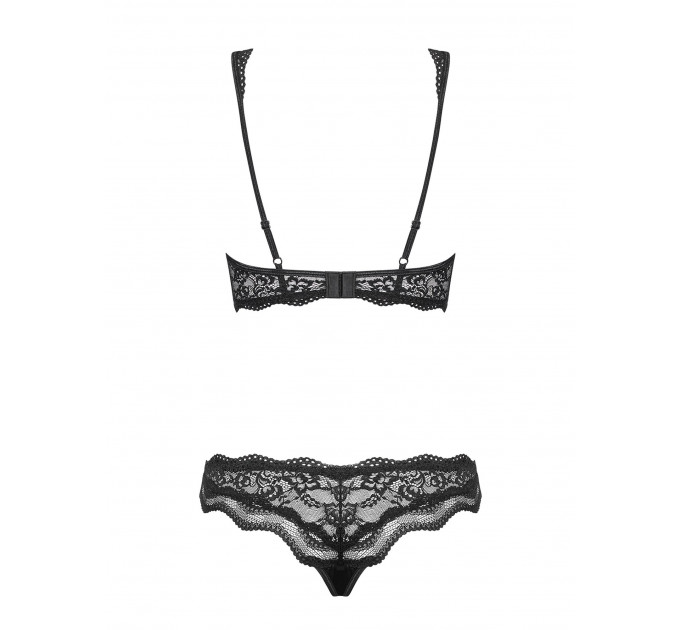 Комплект кружевной Obsessive Luvae черный, S/M
