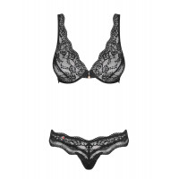 Комплект мереживний Obsessive Luvae чорний, S/M
