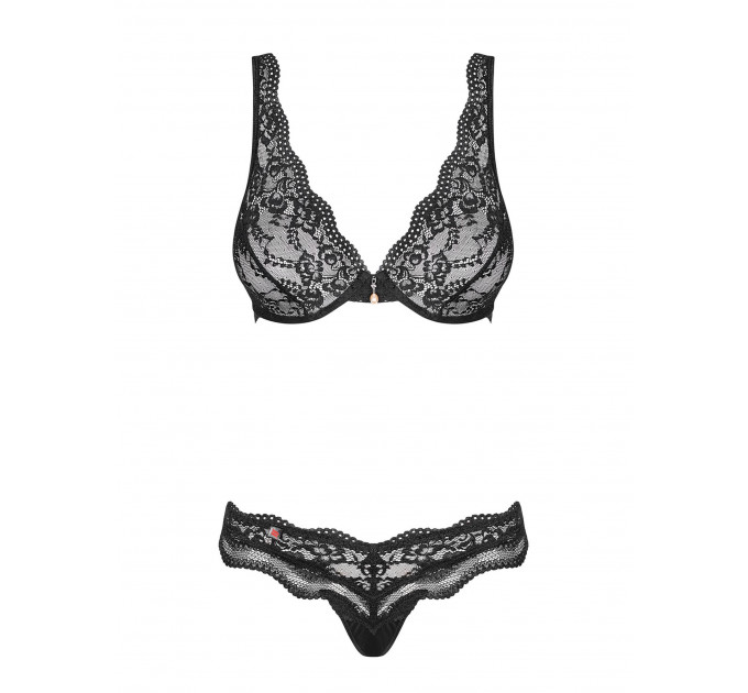 Комплект кружевной Obsessive Luvae черный, S/M