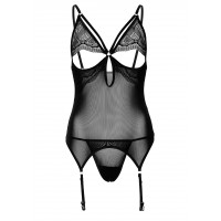 Корсет з підв'язками мереживною Daring Intimates Underboob Cami Garter, зі стрінгами, чорний, S/M