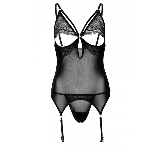 Корсет с подвязками кружевной Daring Intimates Underboob Cami Garter, со стрингами, черный, S/M