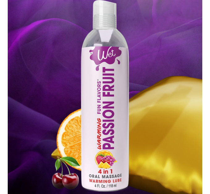 Лубрикант cъедобный со вкусом маракуйи Wet Passion Fruit с согревающим эффектом, 118 мл